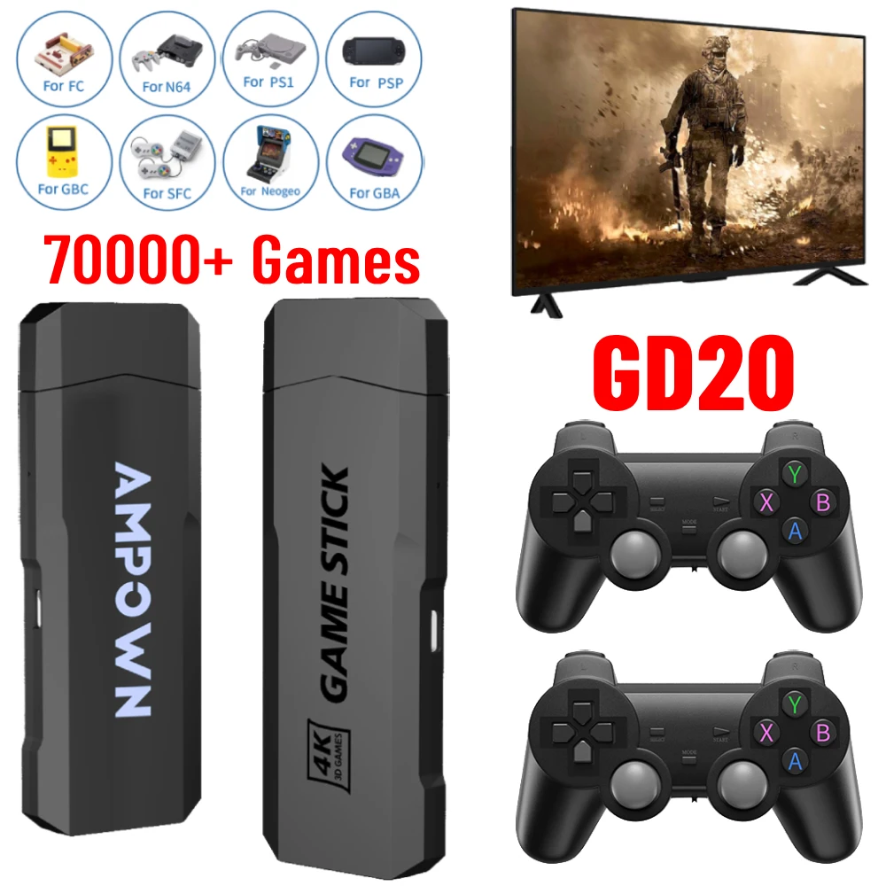 Game Stick 4k hd console de videogame retrô 64g + 10000